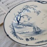 Compotier bas antique en faience de Gien XIXème modèle Marines
