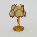 Bedside lamp, table lamp in rattan, bamboo Louis Sognot. 50s
