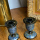Pair of Kashmiri candlesticks, lacquered papier-mâché