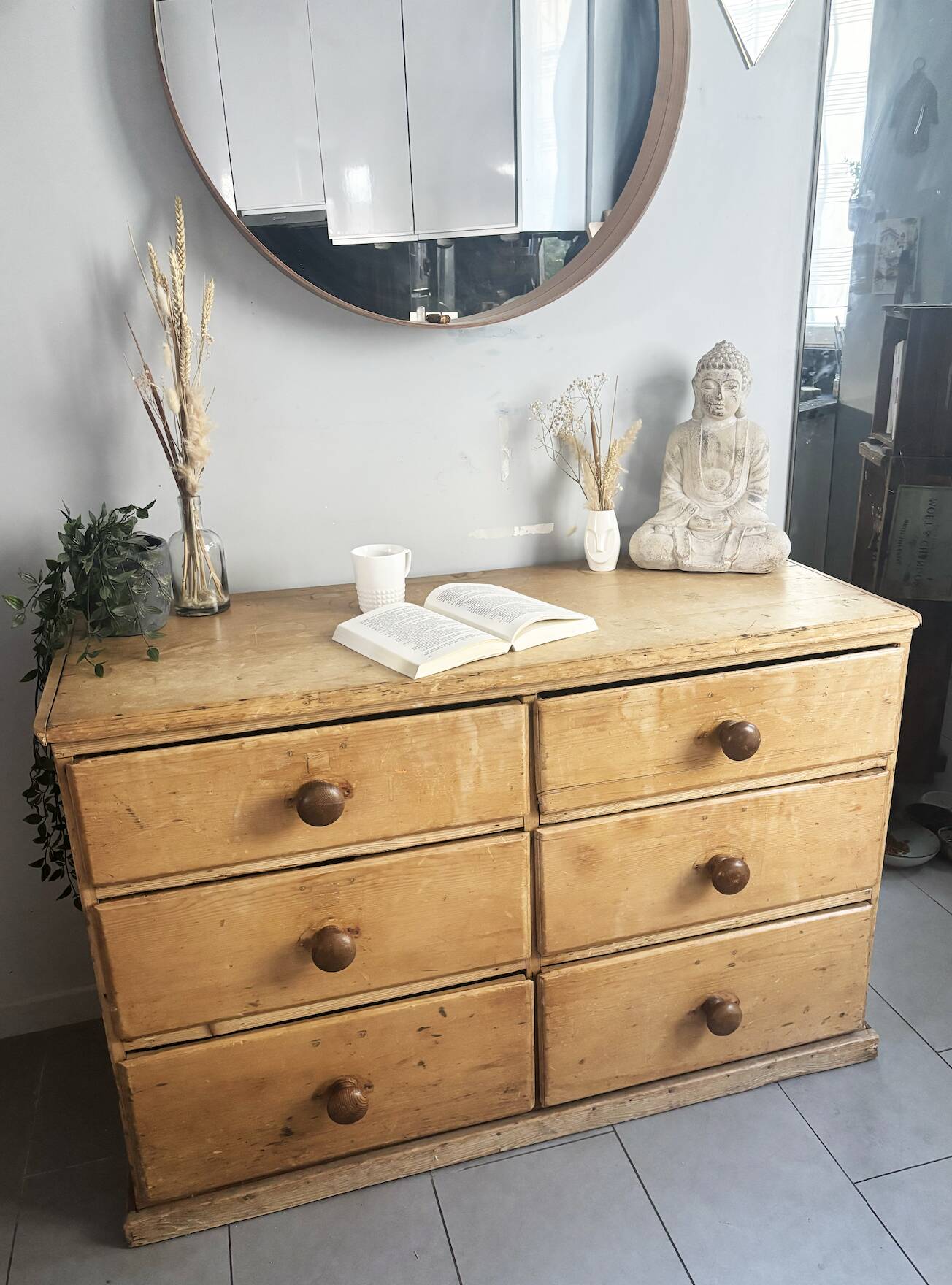 Vintage solid pine English trade counter furniture