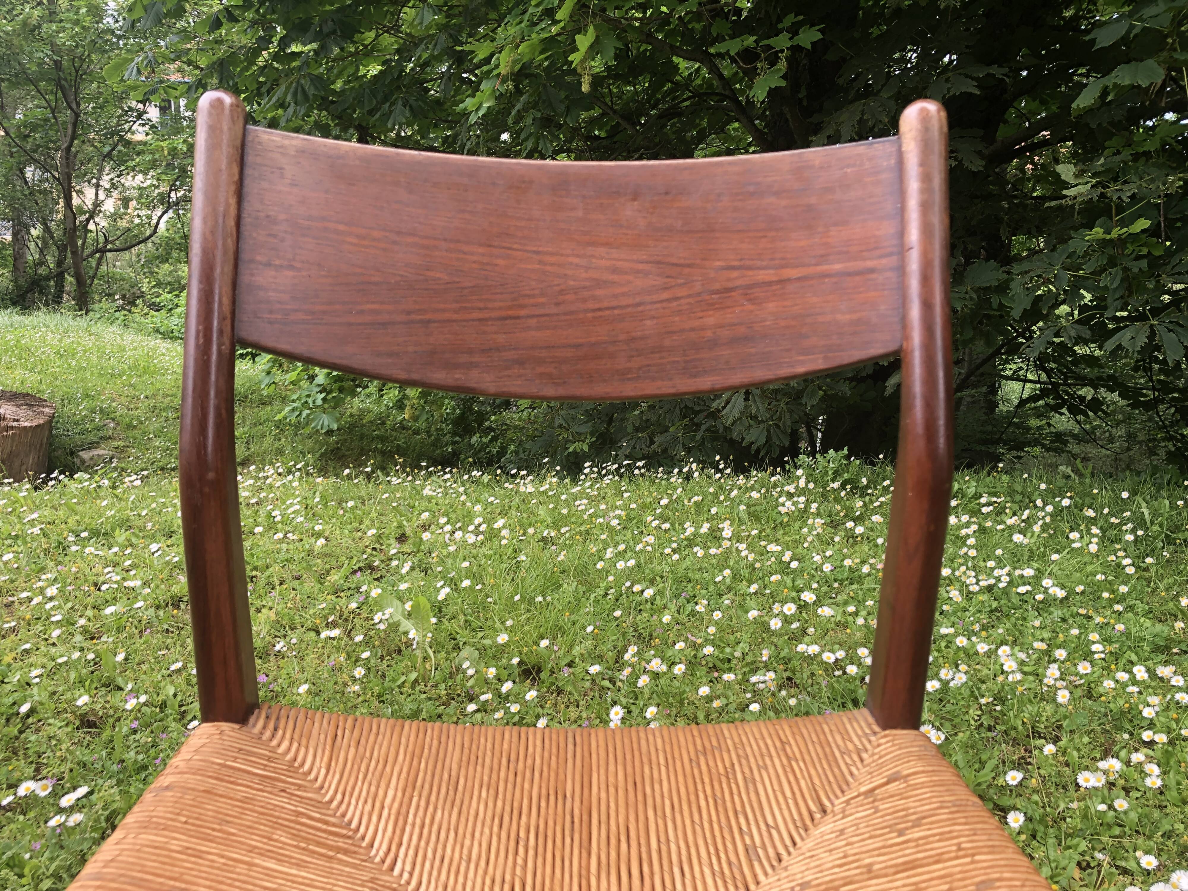 6 wooden and straw chairs, Scandinavian design Cees Braakman for Pastoe, 1960