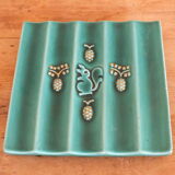 Vintage green ceramic trifle and salt shaker set 50s