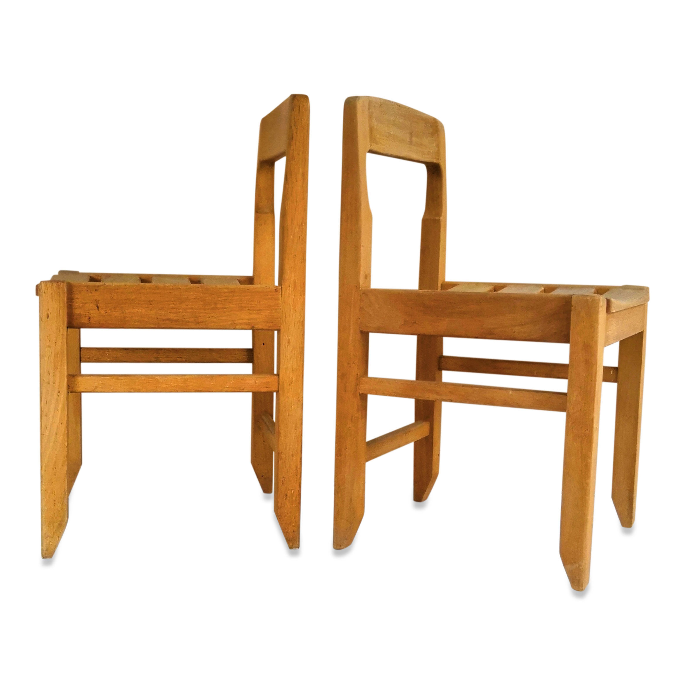 Set of 4 chairs solid oak Guillerme - Chambron - France 1970's