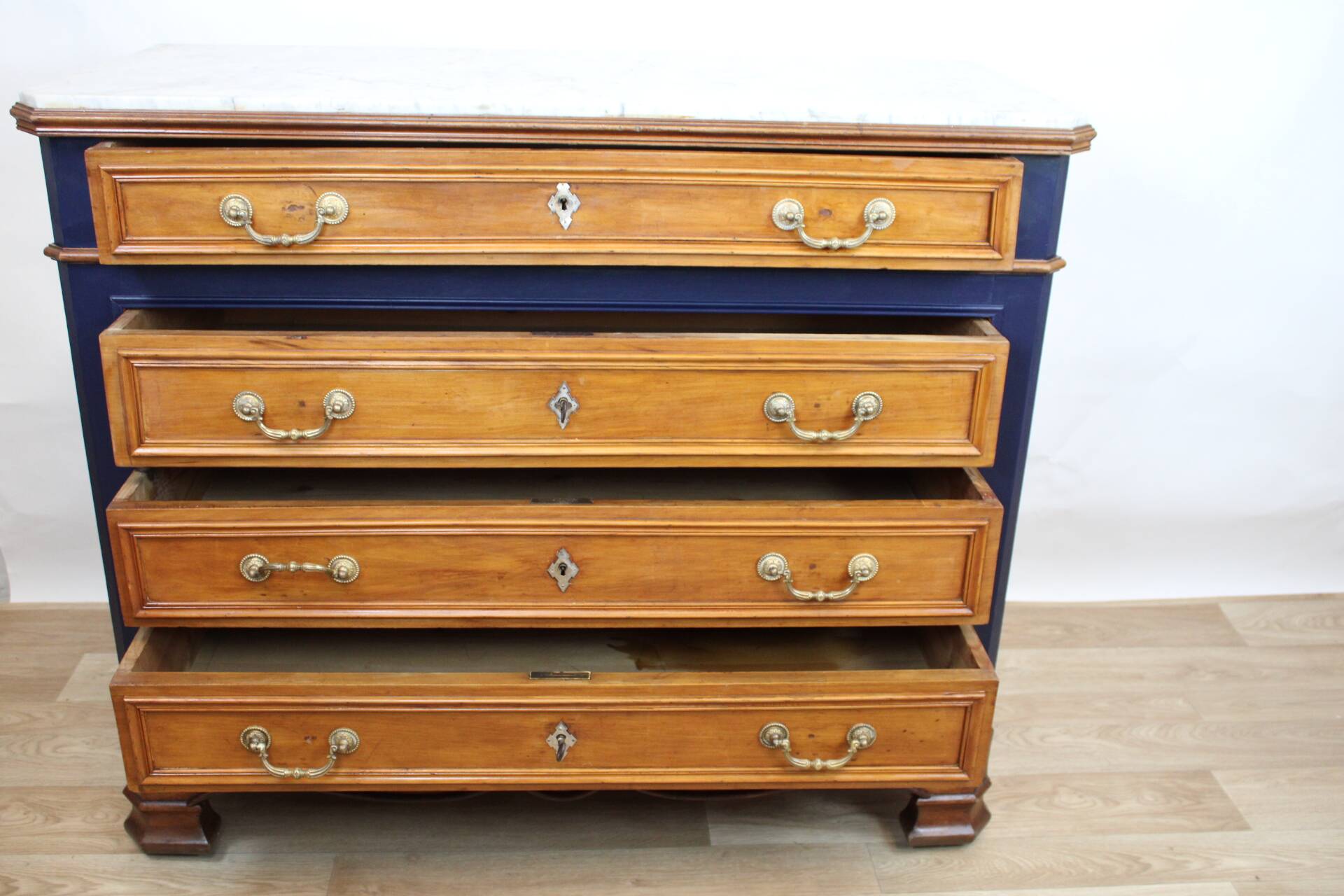 Chest of drawers in oak and gray marble, France 19th century