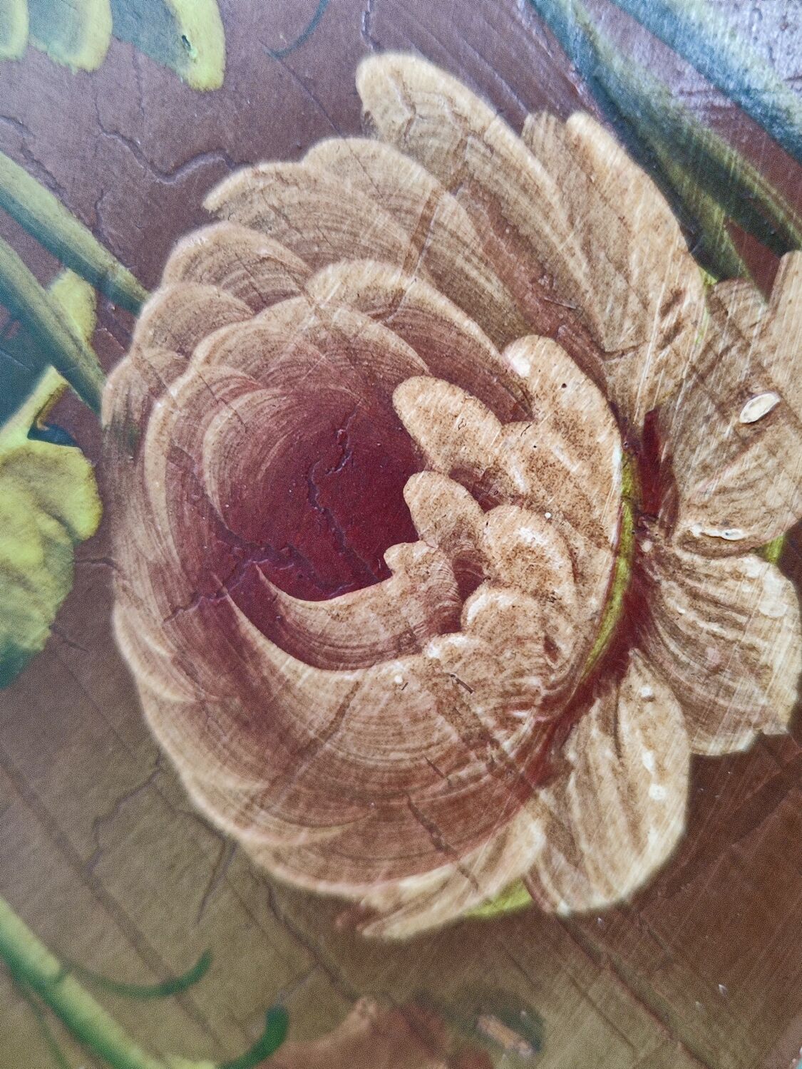 Vintage hand painted wooden round wall mirror