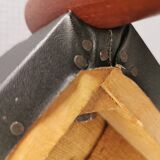 Footstool with teak wood legs and black skai (imitation leather) 1970s