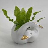 Vintage white and gold porcelain two swan planter