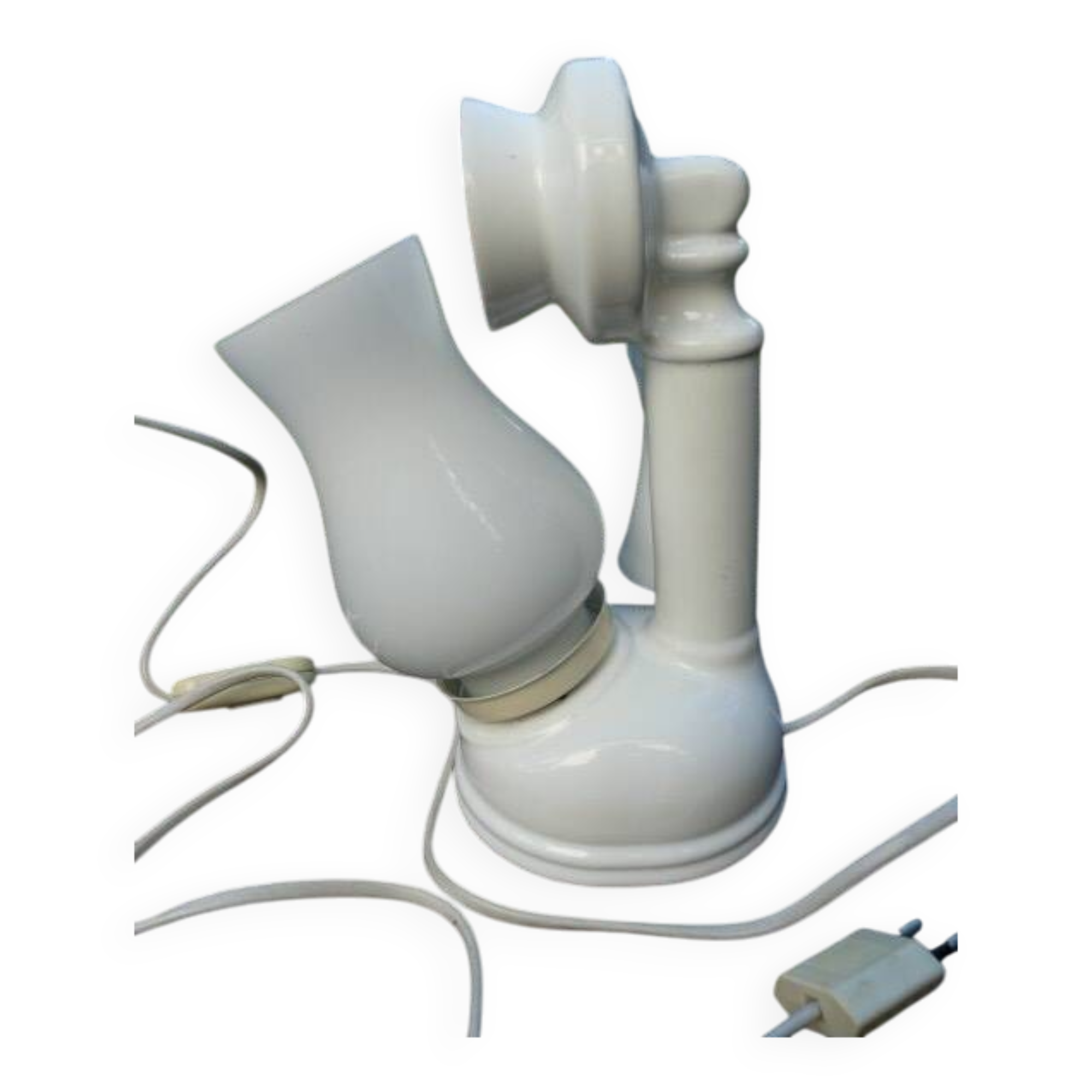 "Telephone" lamp in white ceramic and opaline from the 1970s.