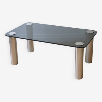 Table basse chrome verre fumé