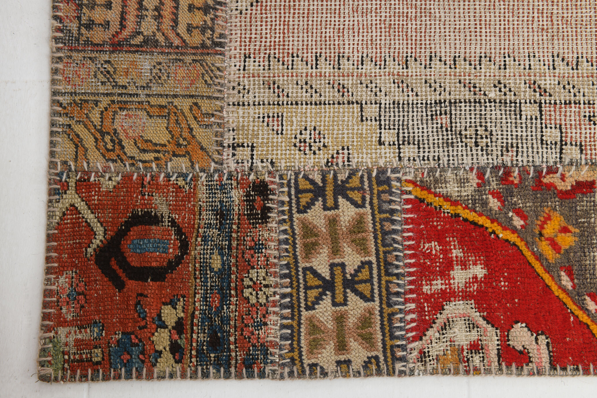 5x8 Handknotted Red Turkish Patchwork Rug, 242x173Cm