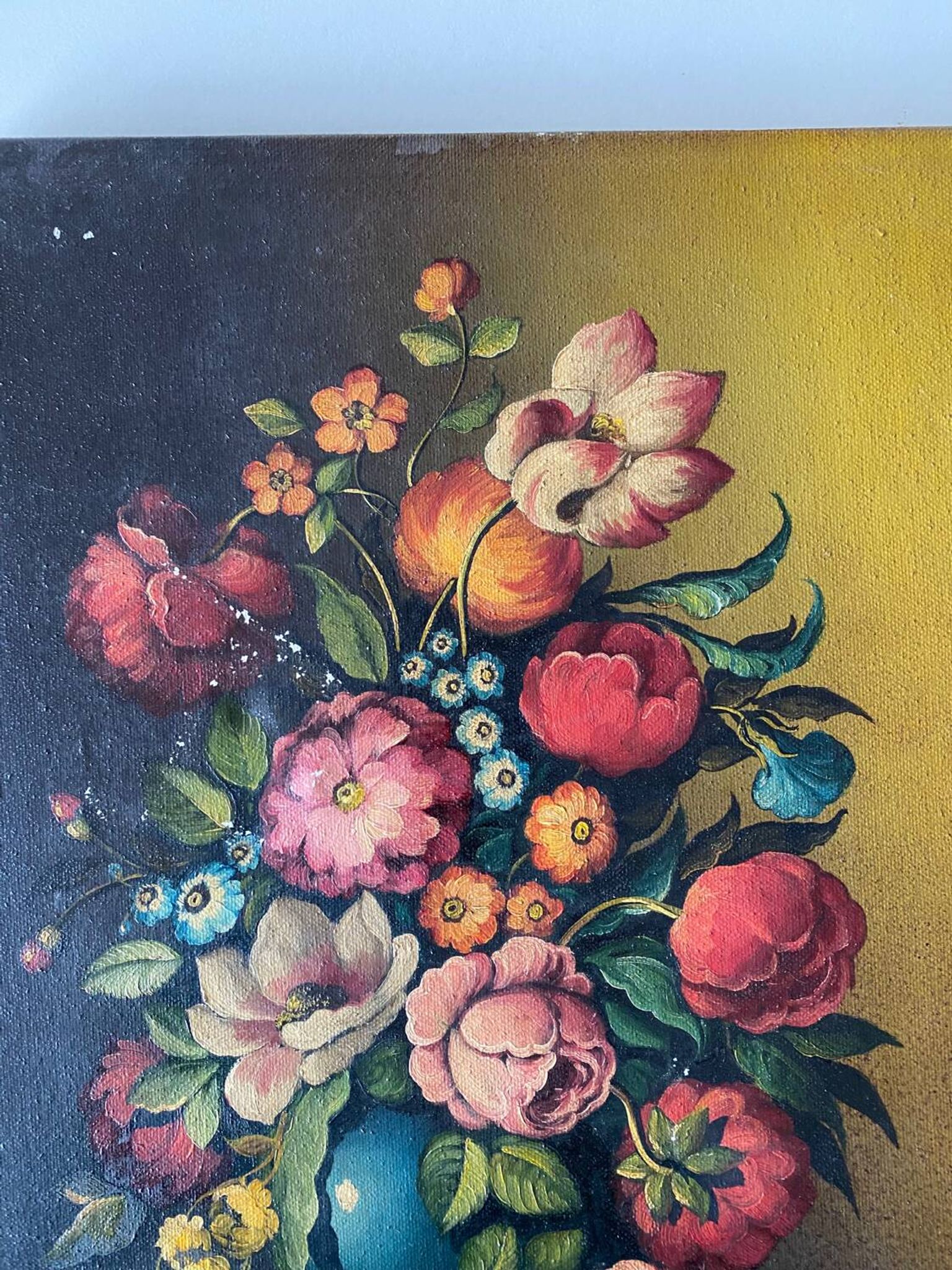 Oil on canvas bouquet of flowers signed Anceschi