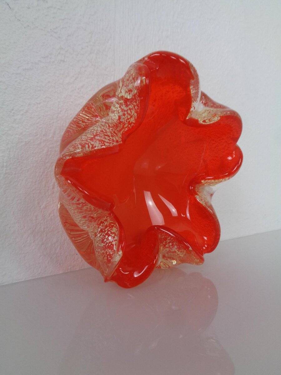 Red & Silver Murano Glass Ashtray by Barovier & Toso, Italy, 1960s