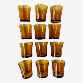 12 Duralex amber water glasses