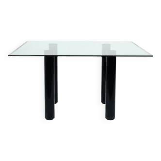 Square glass ‘Brentano’ dining table by Emaf Progetti for Zanotta (Italy, 1980s).