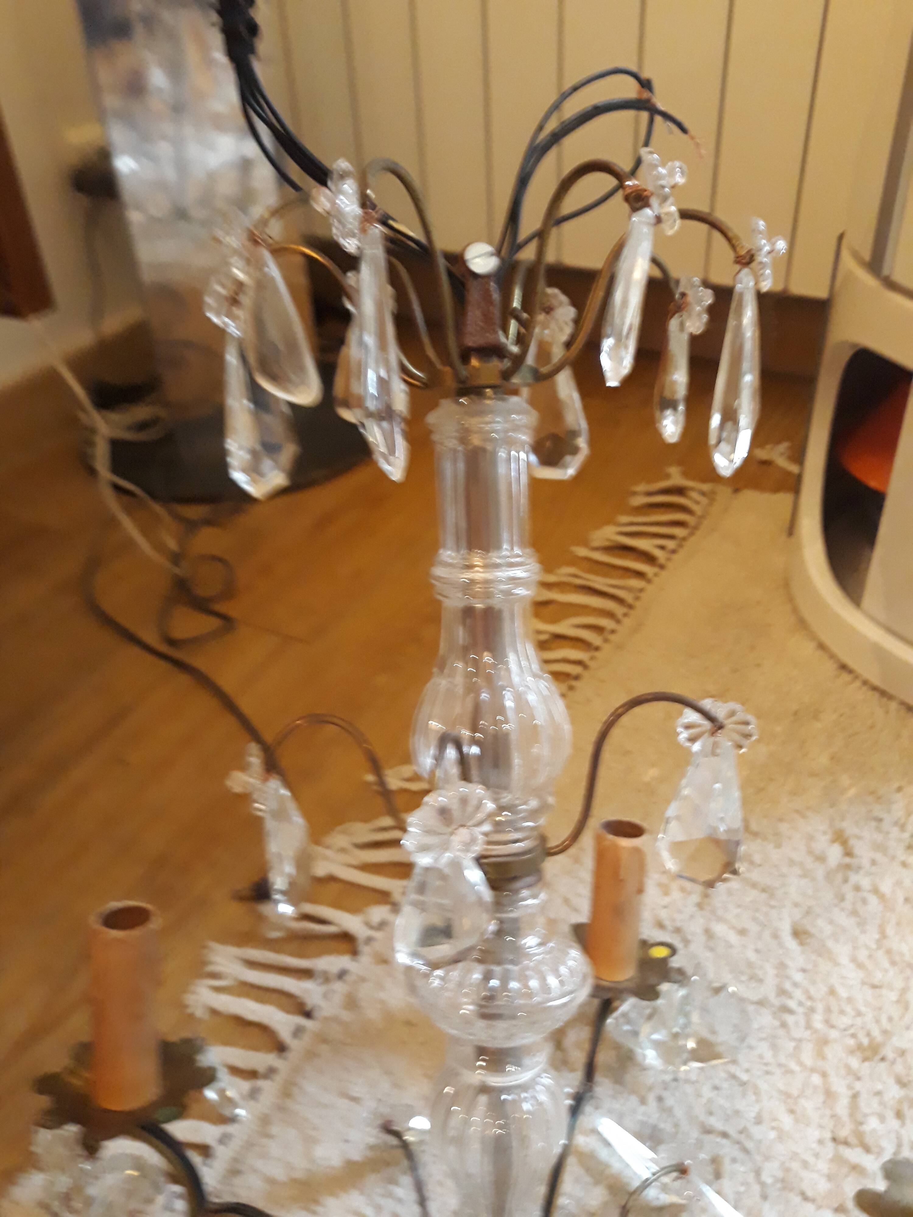 Ancient chandelier with stamps and brass 4 fires