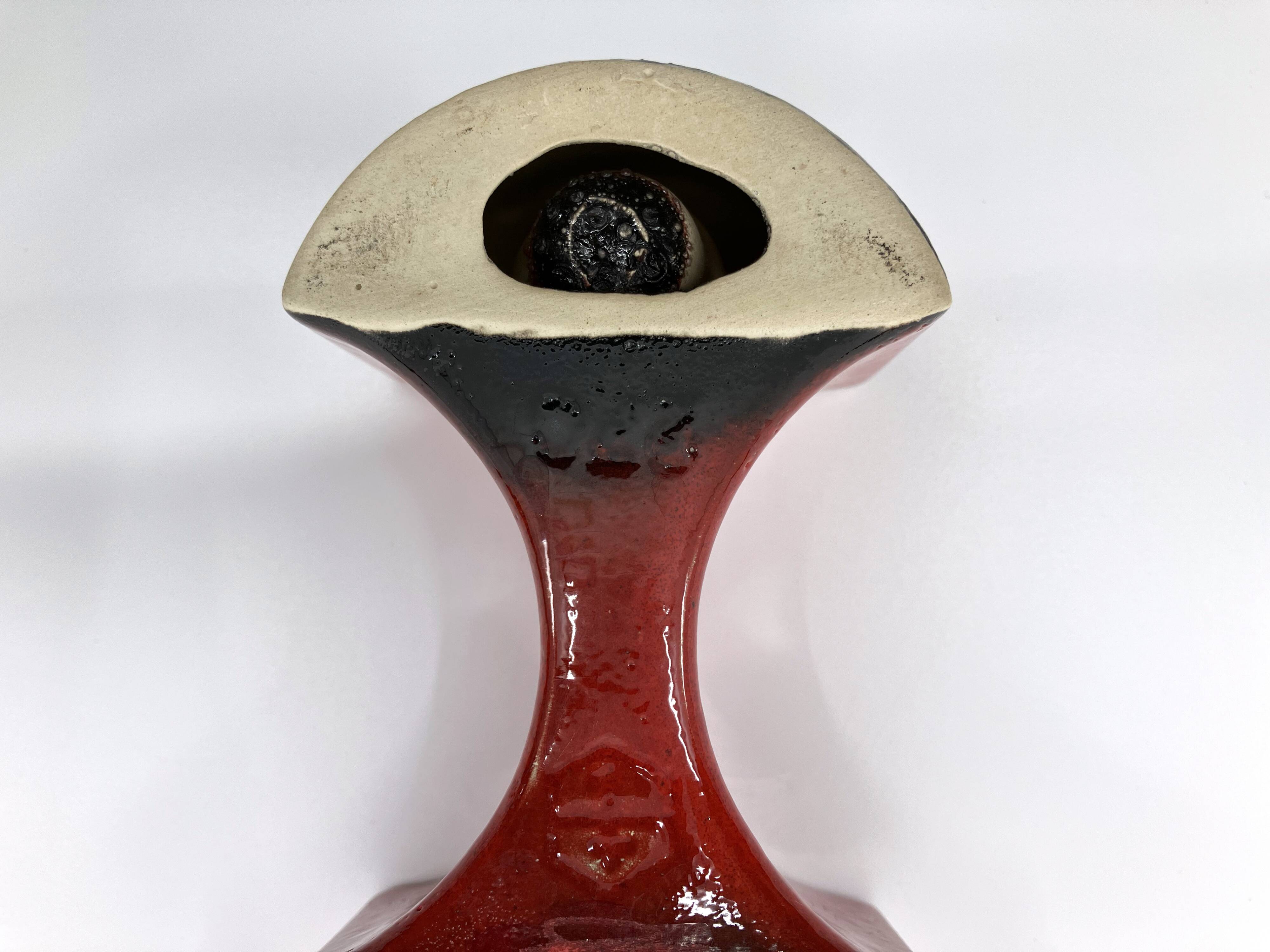 3 red ceramic candlesticks • Cari Zalloni • Steuler • 1970