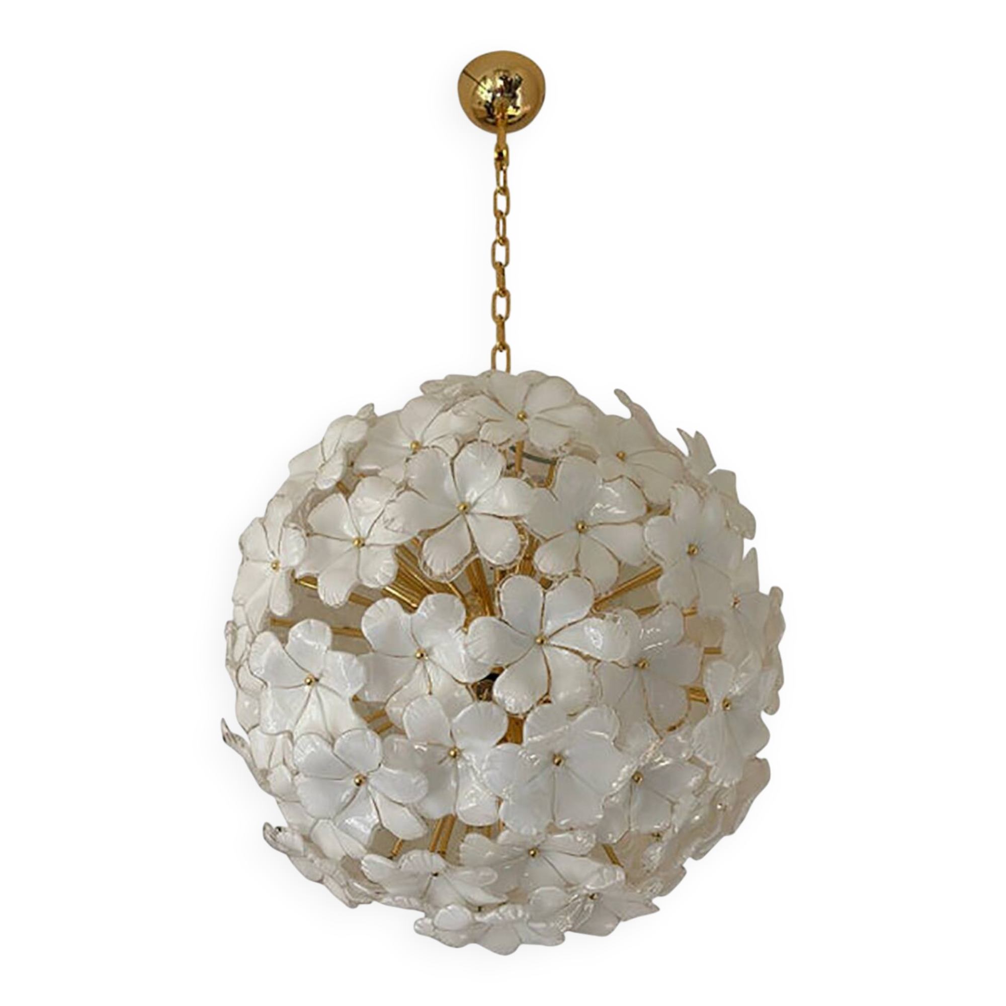 Italian White Flowers Glass Sputnik Candlestick