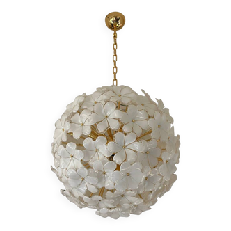 Italian White Flowers Glass Sputnik Candlestick