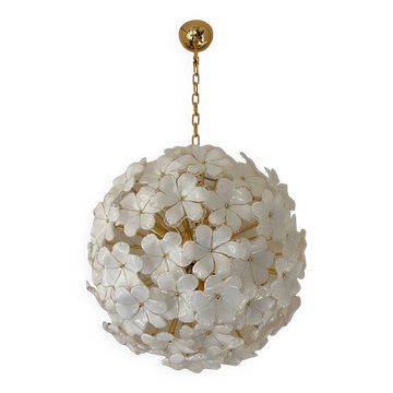 Italian White Flowers Glass Sputnik Chandelier