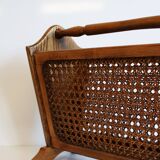 Vintage magazine rack in wood and caning, 50s