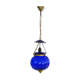 Suspension chandelier, oriental blue glass lantern and brass structure. Year 70-80