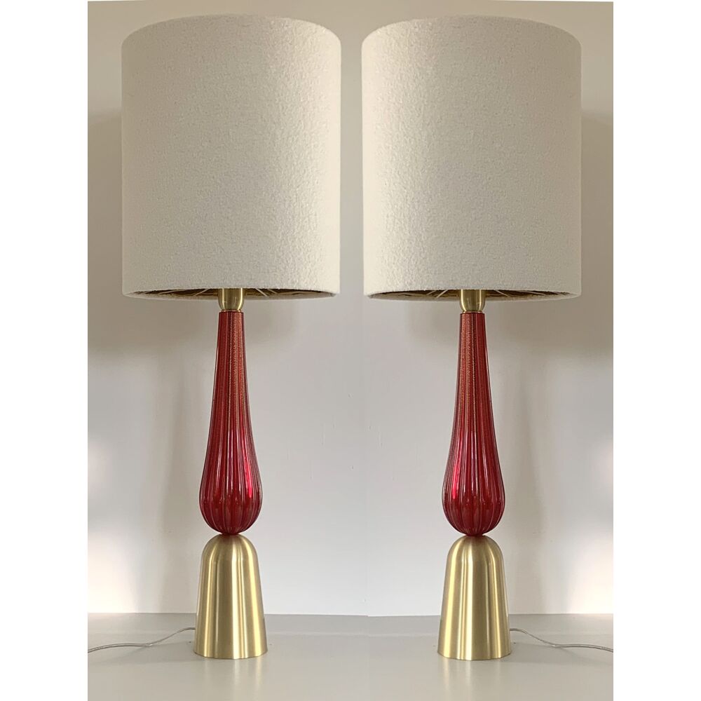 RED Murano Glass Table Lamps with Bouclé Lampshde by SimoEng