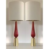 RED Murano Glass Table Lamps with Bouclé Lampshde by SimoEng