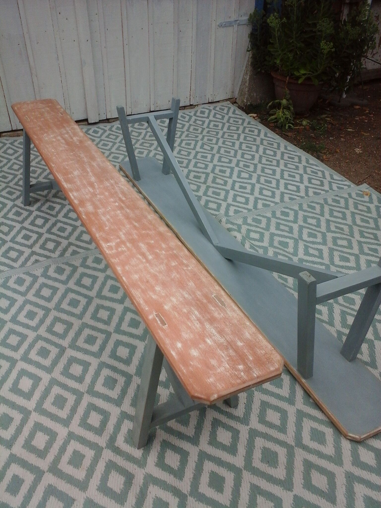 Pair of large wooden benches