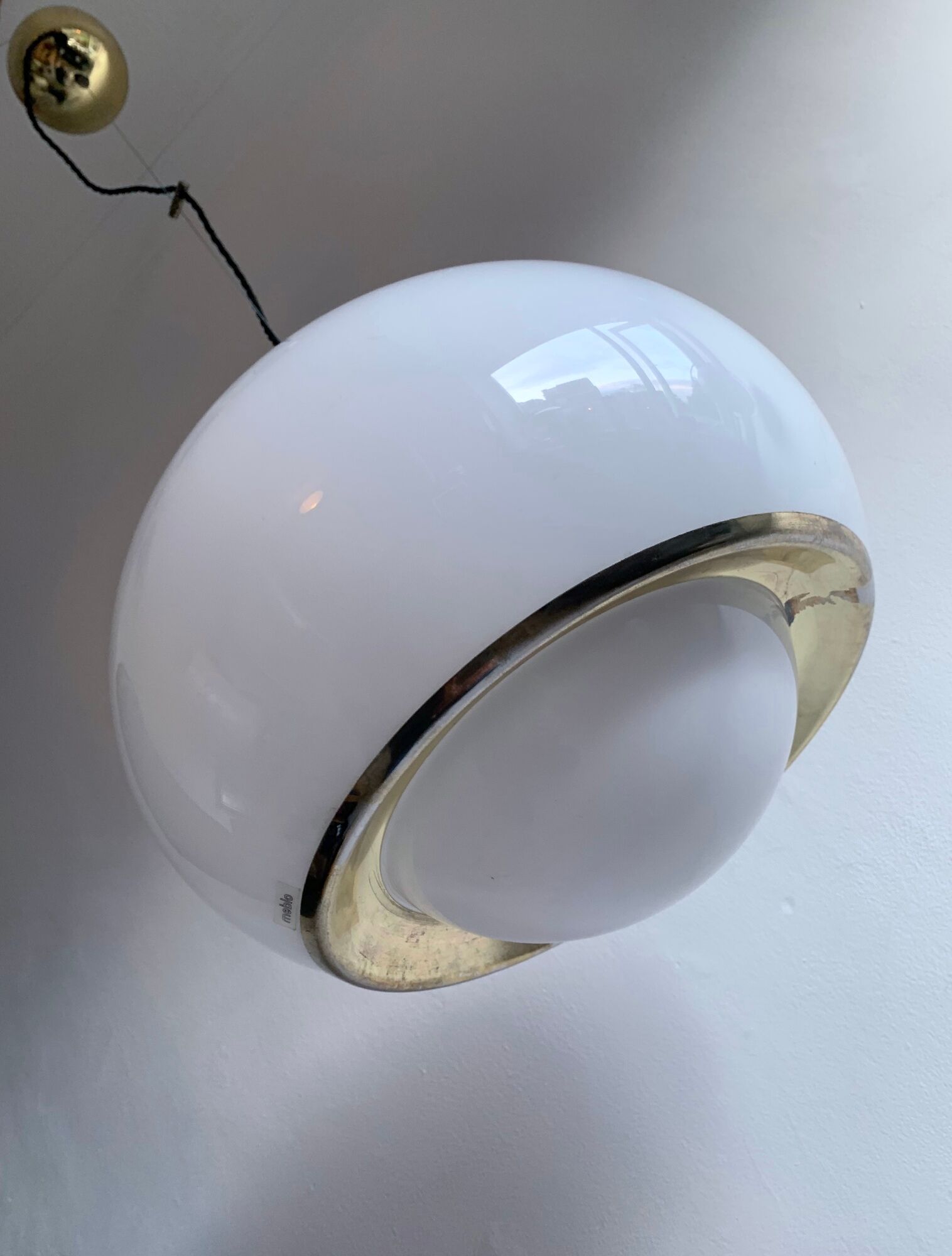 Mid century plastic and brass 'bud' pendant lamp by Guzzini for Meblo, Slovenia, c.1970