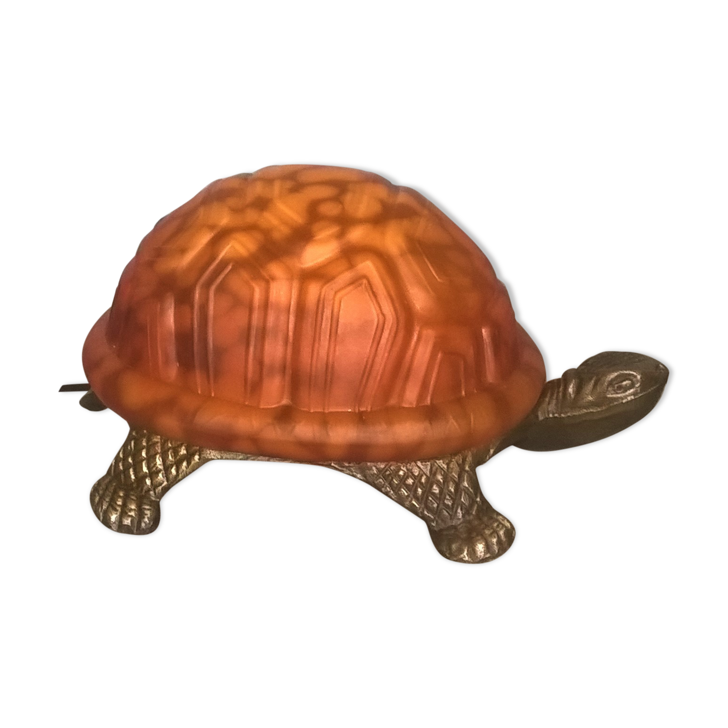 Turtle night light, patinated bronze and glass paste 1980