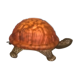 Turtle night light, patinated bronze and glass paste 1980