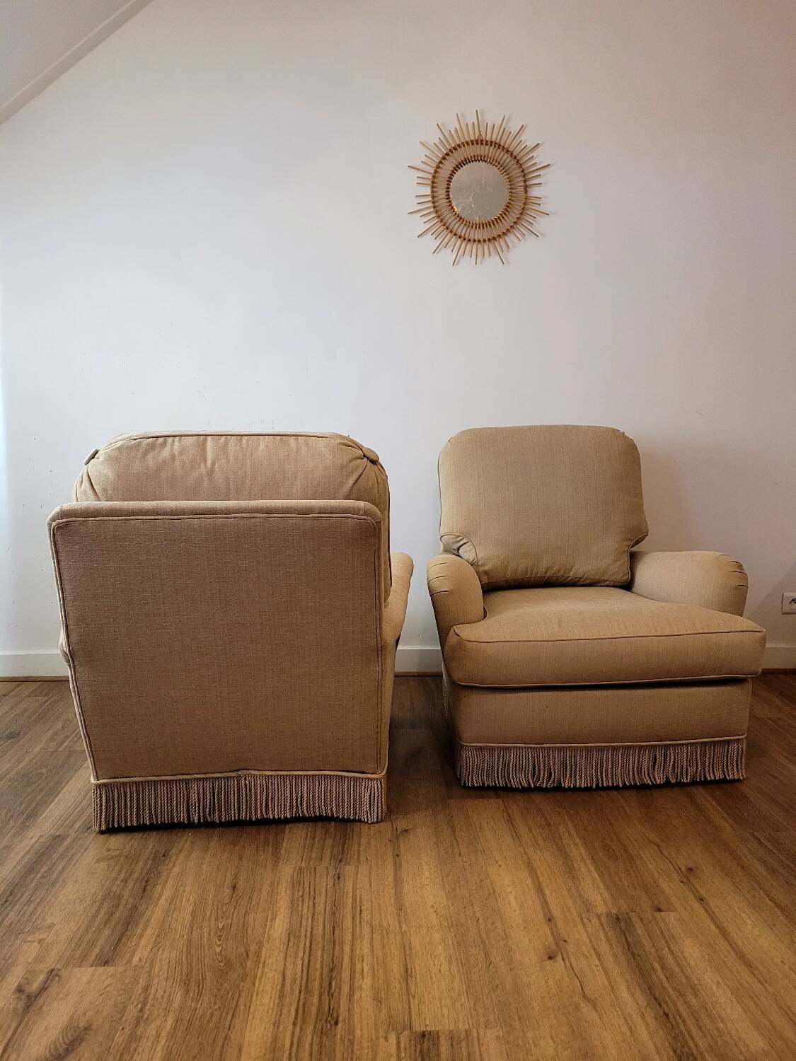 Vintage beige armchairs with fringes
