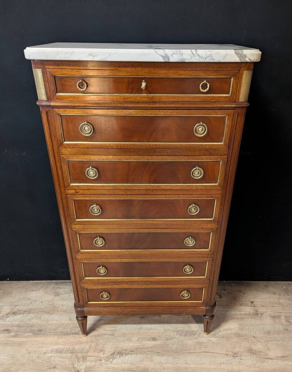 Louis XVI chest of drawers in mahogany with marble