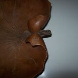 Carved wooden fruit cup with signed leaf shape