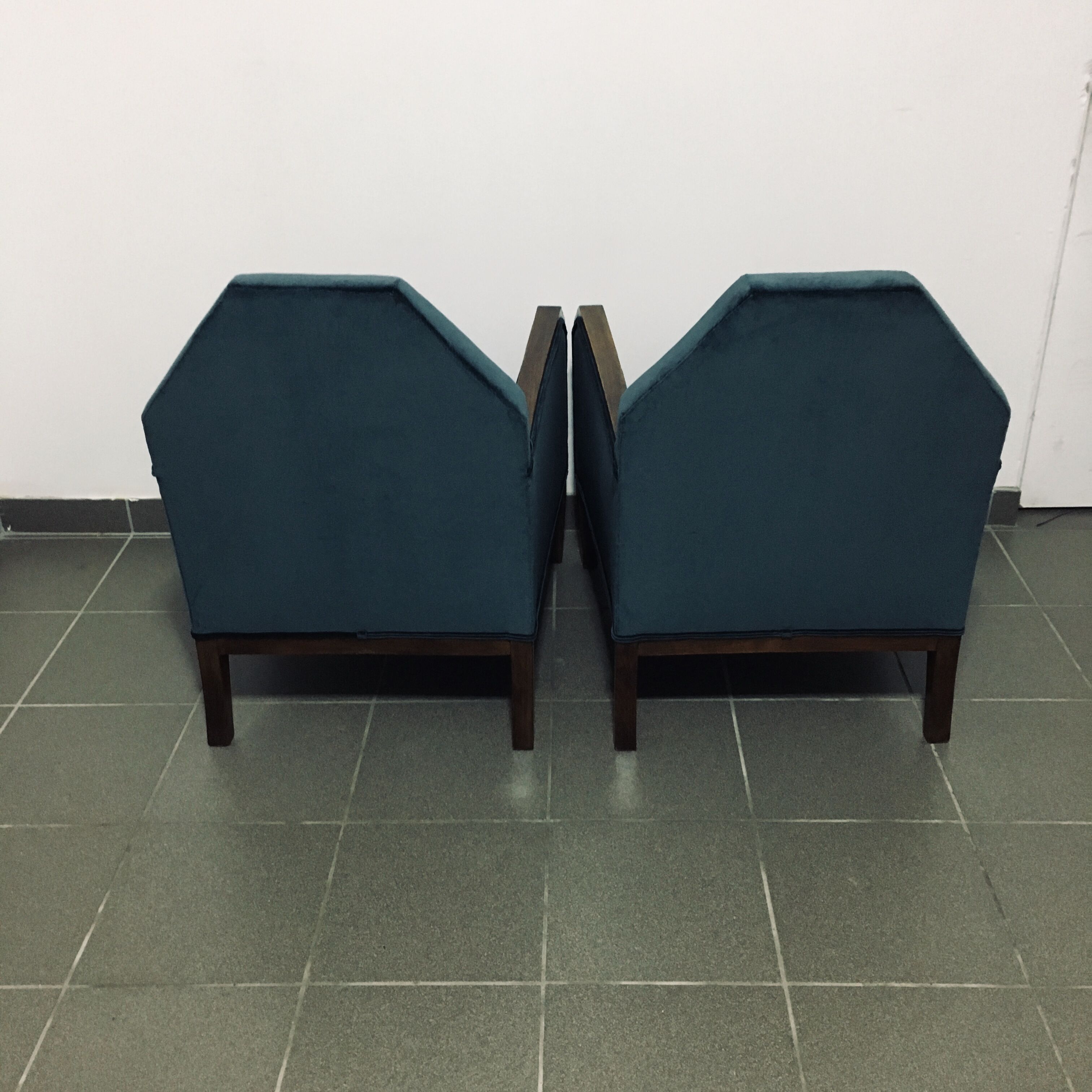 Pair of club chairs 1920 art-deco - cushions -velvet-fully restored