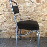 Old chair metal chrome & skaï brown 70s vintage