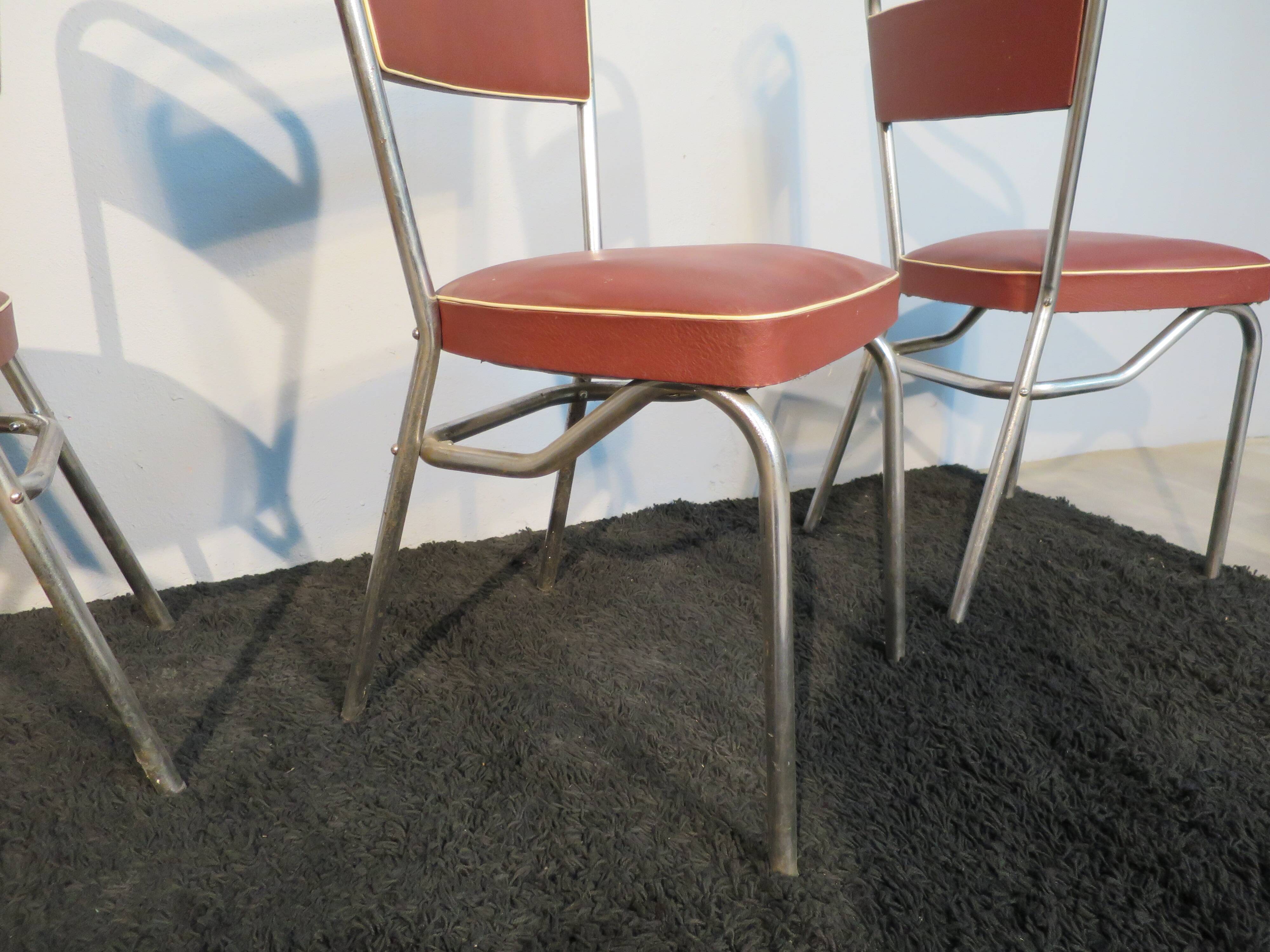 set of 3 burgundy skai industrial chairs