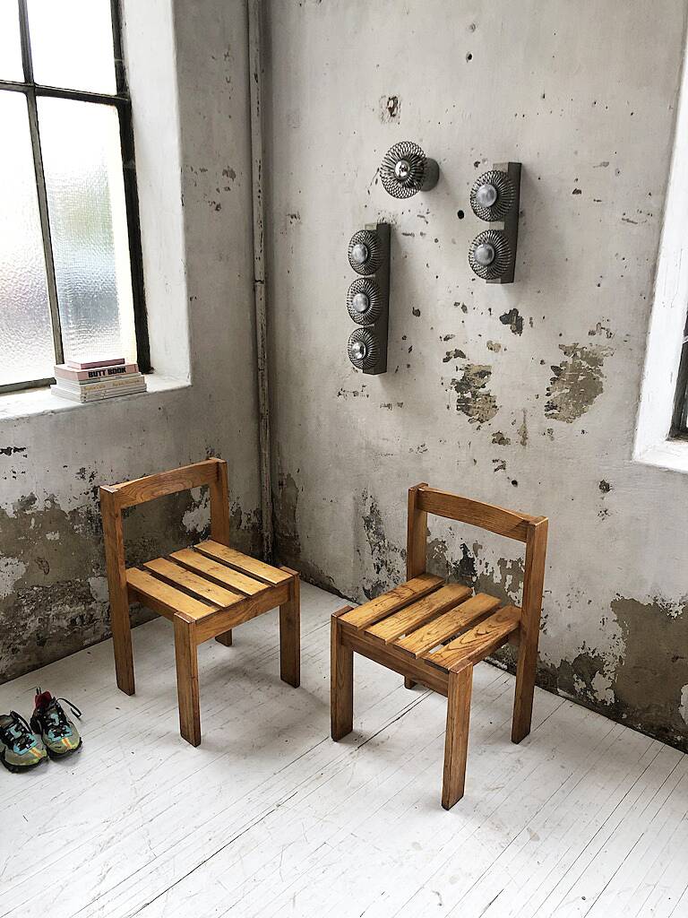 Duo of les arcs mountain pine chairs