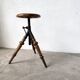 Tripod workshop stool in turned wood and cast iron — circa 1900