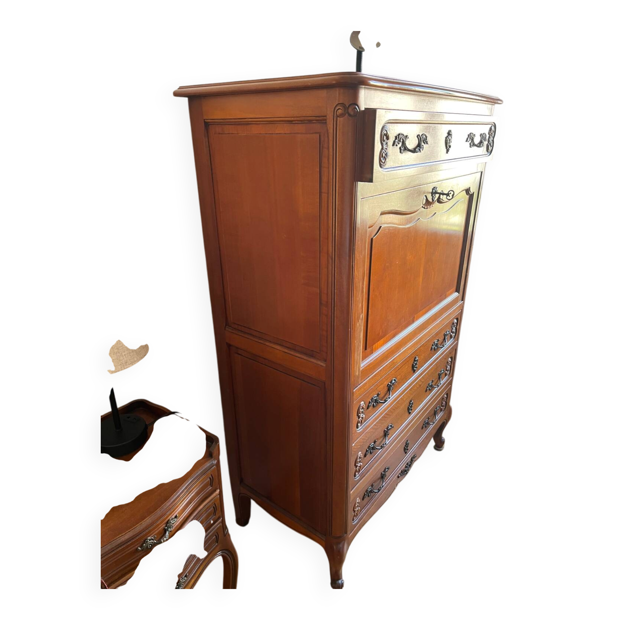 Wooden drop-leaf secretary in Louis XV style