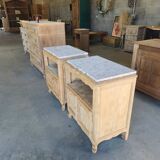 2 antique bedside tables made of solid wood and marble – sandblasted
