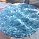 Round coffee table in green marble and chrome / vintage base 60s-70s