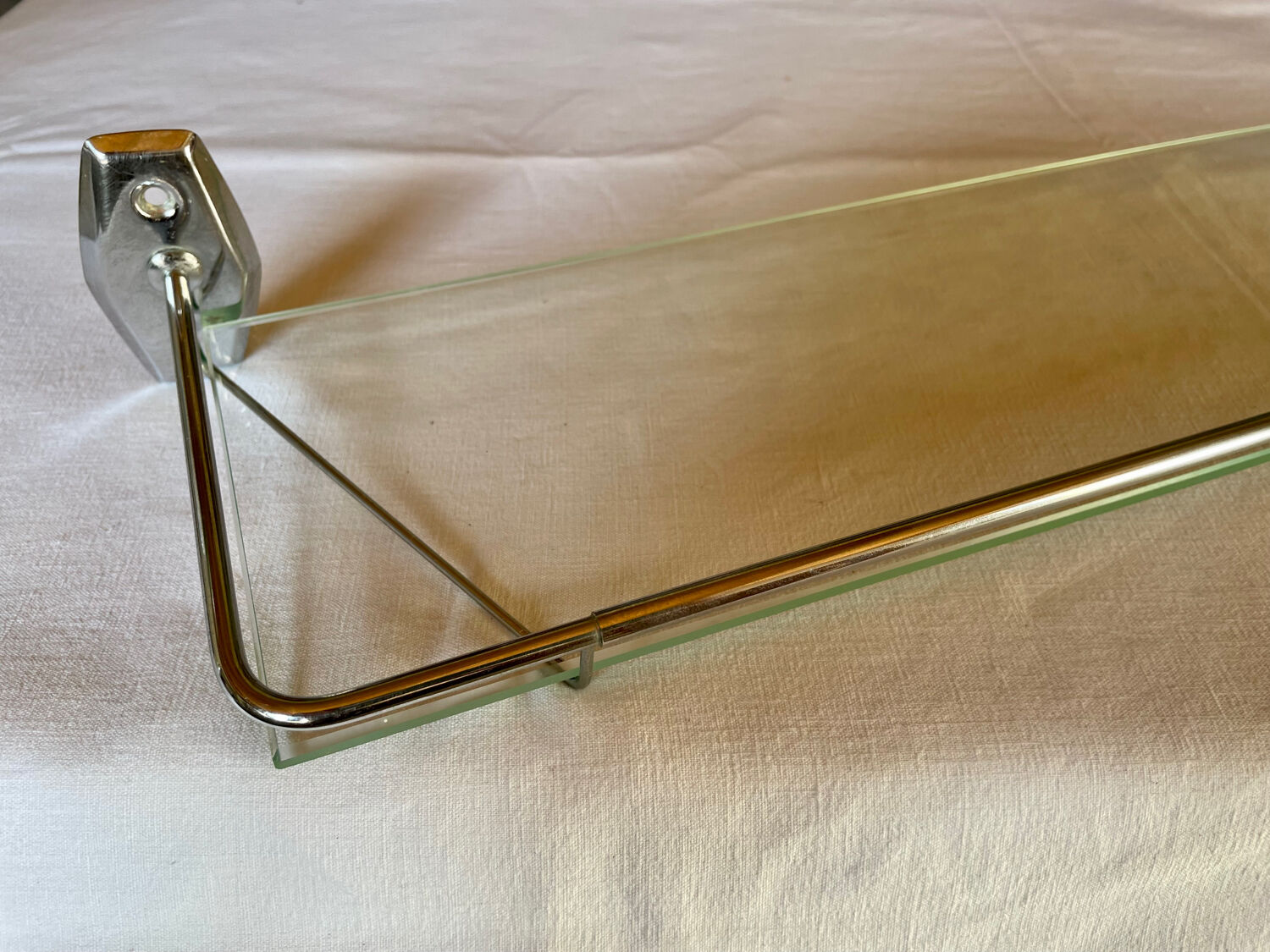 Vintage bathroom shelf, chrome metal and glass