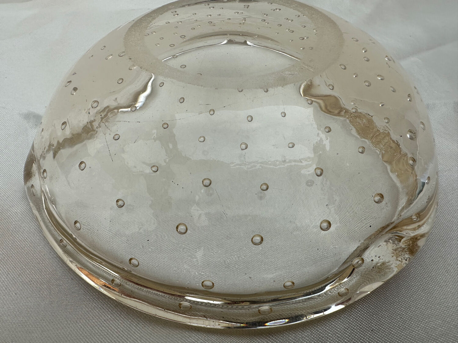Daum Nancy France ashtray apricot color Cristal Bulles