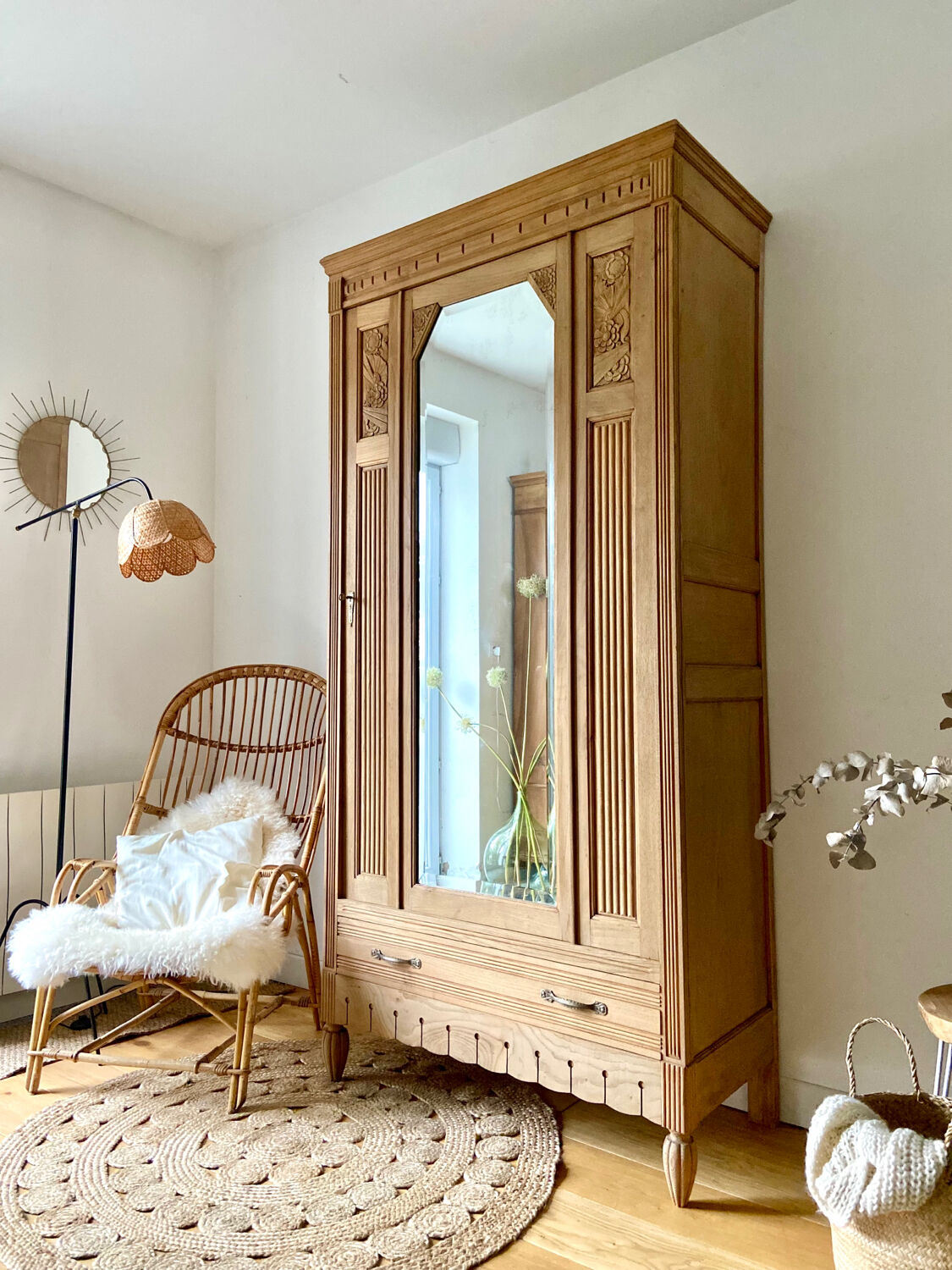 Parisian art deco cabinet 1930 in raw wood
