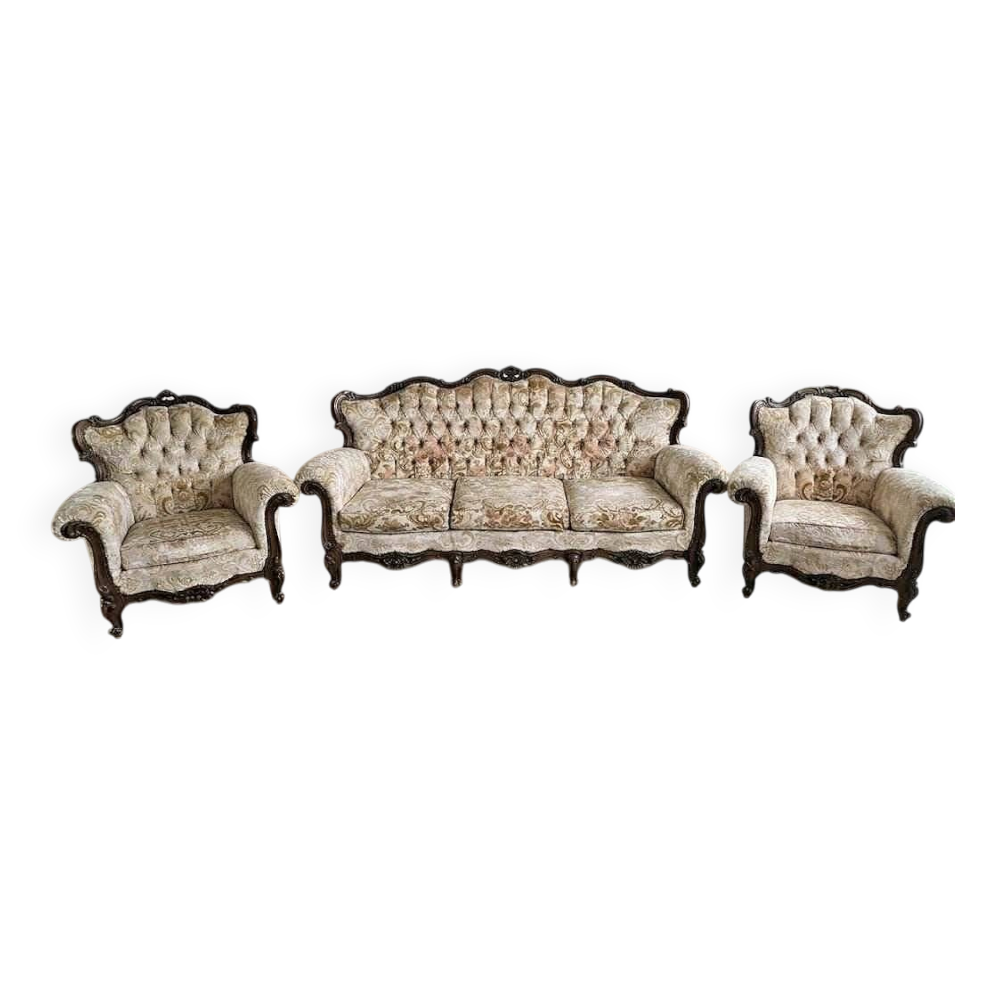 Canapé trois places et ses deux fauteuils style Louis XV rocaille