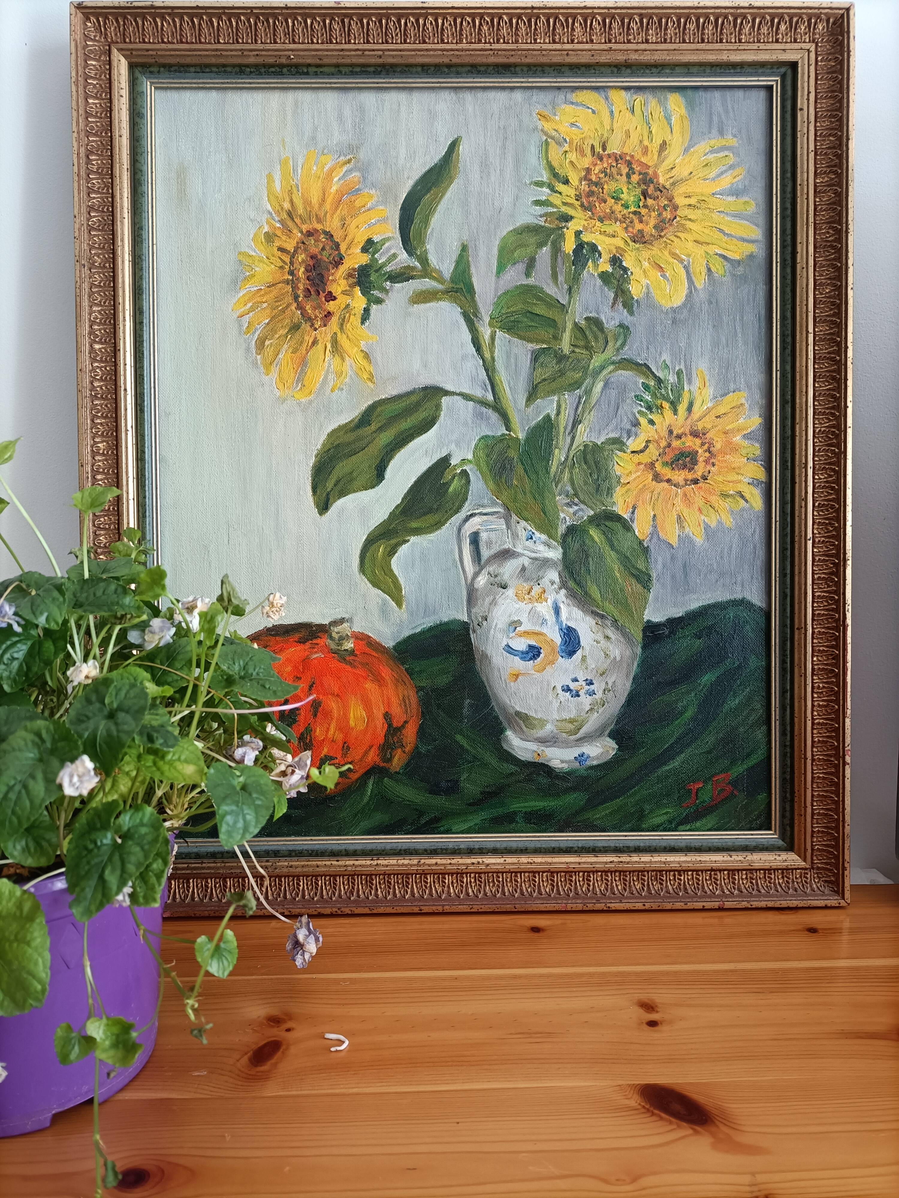 Sunflower and pumpkin painting signed J. Dubuc Berteaux