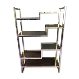 Etagère italienne en métal doré et verre fumé