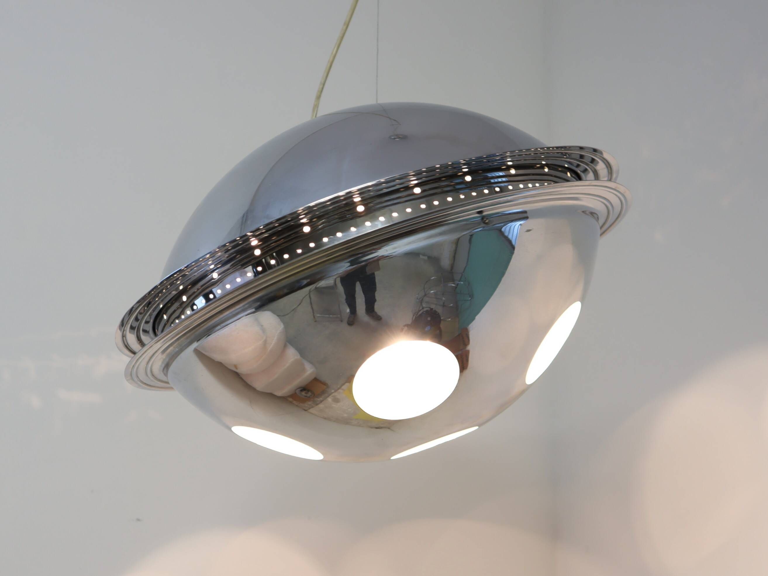 Vintage 'Vog' hanging steel lamp design by AZ Pavia, ITALY 1970s