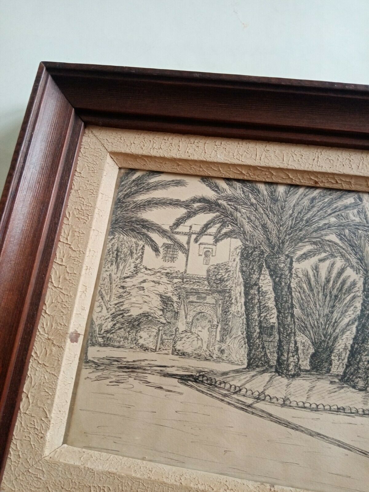Old painting drawing in ink signed , Les Palmiers